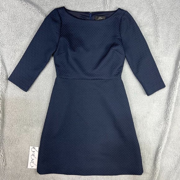 J. Crew Dresses & Skirts - J Crew Sheath Dress Women 4 Navy Blue Work Portfolio Office Matelasse Workwear